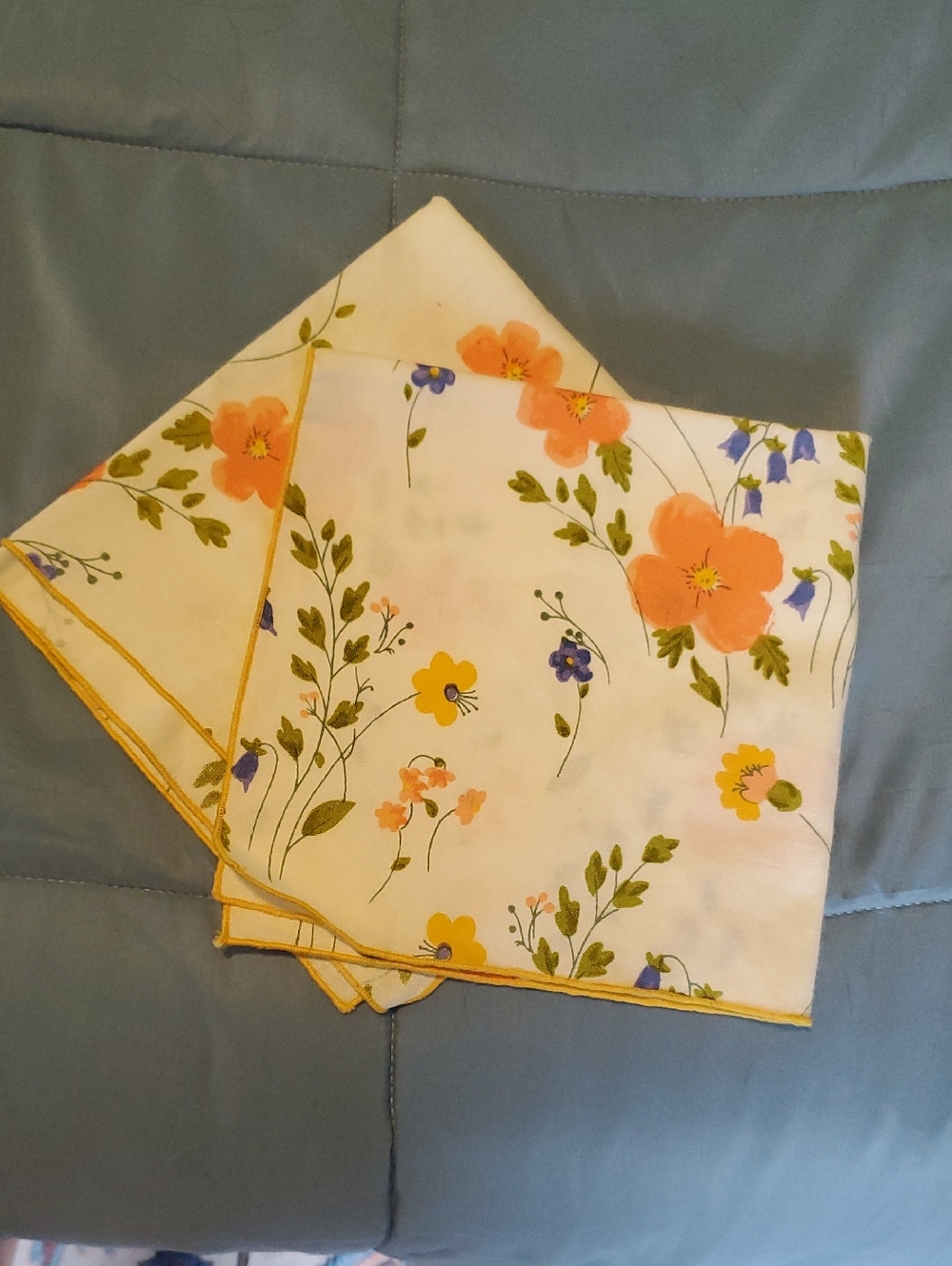 Floral Cotton Napkins with Yellow Trim